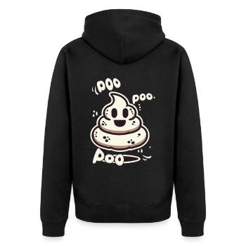 Lustiges Kackhaufen Gespenst Poo Anstatt Boo - Unisex Premium Bio Zip Hoodie - Schwarz - Hinten - Nico (187cm)