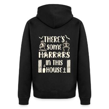 There's Some Horrors in This House Lustiger Spruch - Unisex Premium Bio Zip Hoodie - Schwarz - Hinten - Nico (187cm)