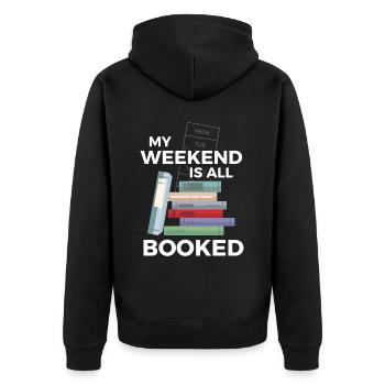 Weekend Is Booked Bücher Buch Lesen - Unisex Premium Bio Zip Hoodie - Schwarz - Hinten - Nico (187cm)