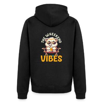 Meerschweinchen Die Wheekend Vibes - Unisex Premium Bio Zip Hoodie - Schwarz - Hinten - Nico (187cm)