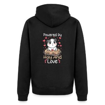 Meerschweinchen Angetrieben von Heu und Liebe - Unisex Premium Bio Zip Hoodie - Schwarz - Hinten - Nico (187cm)