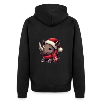 Cute rhinoceros with Christmas hat and - Unisex Premium Organic Zip Hoodie - black - Back - Nico (187cm)