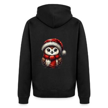 Cute Christmas Owl with Red Hat and Scarf - Unisex Premium Organic Zip Hoodie - black - Back - Nico (187cm)