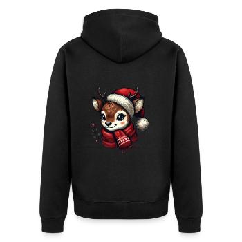 Niedliches Rentier Mit Weihnachtsmütze Und Schal - Unisex Premium Bio Zip Hoodie - Schwarz - Hinten - Nico (187cm)