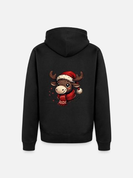 Cute Reindeer with Santa Hat - Unisex Premium Organic Zip Hoodie - black