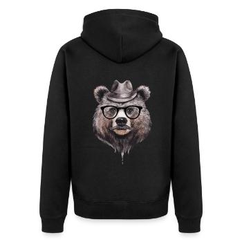 Lustiger Bär mit Hut und Brille für einen Bären - Unisex Premium Bio Zip Hoodie - Schwarz - Hinten - Nico (187cm)