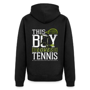 Funny Tennis Player Racket Boy - Unisex Premium Bio Zip Hoodie - Schwarz - Hinten - Nico (187cm)