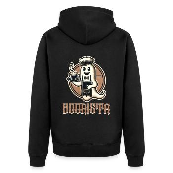 Lustiger Kaffee Spruch Boorista Halloween Geist - Unisex Premium Bio Zip Hoodie - Schwarz - Hinten - Nico (187cm)
