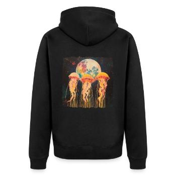 Jellyfish Ocean Howling Moon - Unisex Premium Organic Zip Hoodie - black - Back - Nico (187cm)