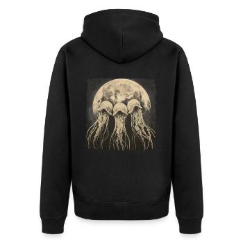 Jellyfish Ocean Howling Moon - Unisex Premium Organic Zip Hoodie - black - Back - Nico (187cm)