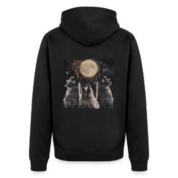 Keeshond Hund Heulender Mond - Unisex Premium Bio Zip Hoodie - Schwarz - Hinten - Nico (187cm)