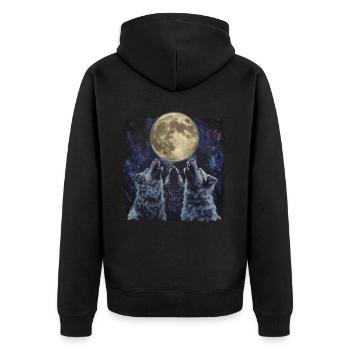 Keeshond Hund Heulender Mond - Unisex Premium Bio Zip Hoodie - Schwarz - Hinten - Nico (187cm)