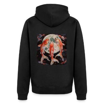 Koi Fisch Karpfen Nishikigoi Japan Heulender Mond - Unisex Premium Bio Zip Hoodie - Schwarz - Hinten - Nico (187cm)