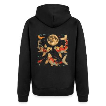 Koi Fish Carp Nishikigoi Japan Howling Moon - Unisex Premium Organic Zip Hoodie - black - Back - Nico (187cm)