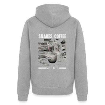 Lustiges Schlangen Kunst Schlange Kaffee Reptilien - Unisex Premium Bio Zip Hoodie - Grau meliert - Hinten - Nico (187cm)