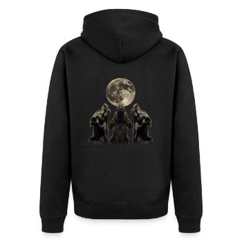 Labrador Retriever Hund Heulender Mond - Unisex Premium Bio Zip Hoodie - Schwarz - Hinten - Nico (187cm)