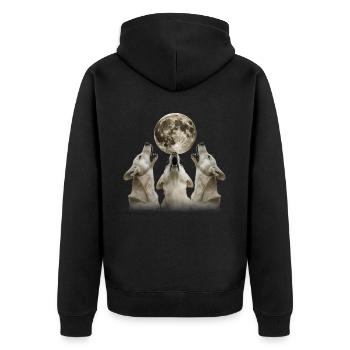 Labrador Retriever Hund Heulender Mond - Unisex Premium Bio Zip Hoodie - Schwarz - Hinten - Nico (187cm)