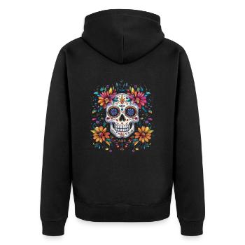 Jour de la mort Crâne en sucre avec des fleurs colorées - Veste à capuche bio Premium Unisexe - noir - Dos - Nico (187cm)