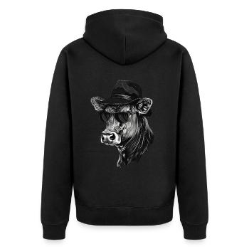 Kuh - Unisex Premium Bio Zip Hoodie - Schwarz - Hinten - Nico (187cm)