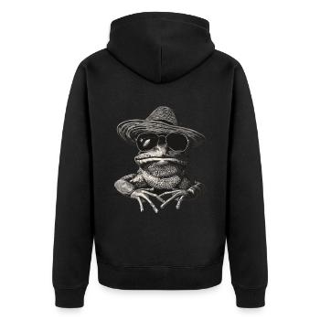 Frog - Unisex Premium Organic Zip Hoodie - black - Back - Nico (187cm)