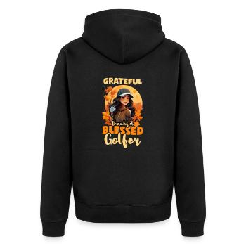 Thanksgiving Golf Thankful Bless Golfer - Unisex Premium Organic Zip Hoodie - black - Back - Nico (187cm)