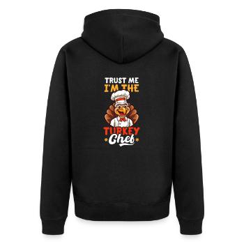 Thanksgiving-Chef Ich bin der Truthahnkoch - Unisex Premium Bio Zip Hoodie - Schwarz - Hinten - Nico (187cm)