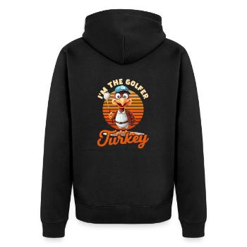 Thanksgiving Golf Ich bin der Golfer Türkei - Unisex Premium Bio Zip Hoodie - Schwarz - Hinten - Nico (187cm)