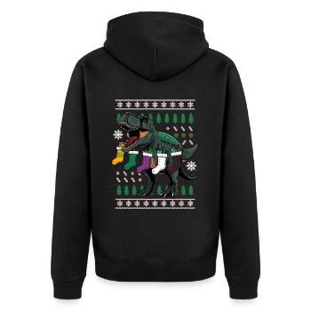 Dinosaurier Trex T-Rex Christmas Weihnachten Xmas - Unisex Premium Bio Zip Hoodie - Schwarz - Hinten - Nico (187cm)