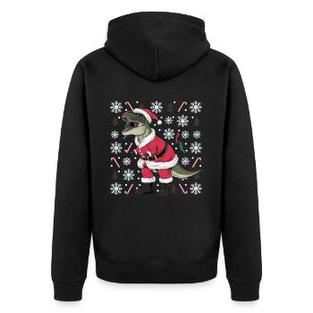 Dinosaurier Trex T-Rex Christmas Weihnachten Xmas - Unisex Premium Bio Zip Hoodie - Schwarz - Hinten - Nico (187cm)