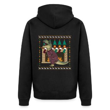 Dinosaurier Trex T-Rex Christmas Weihnachten Xmas - Unisex Premium Bio Zip Hoodie - Schwarz - Hinten - Nico (187cm)