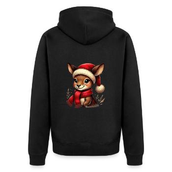 Weihnachtliches Reh Mit Weihnachtsmütze - Unisex Premium Bio Zip Hoodie - Schwarz - Hinten - Nico (187cm)