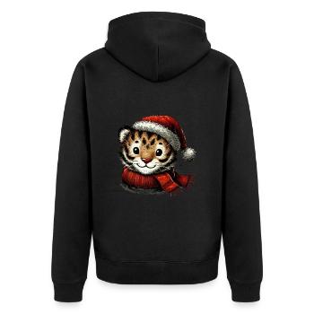 Cute Christmas tiger with hat - Unisex Premium Organic Zip Hoodie - black - Back - Nico (187cm)