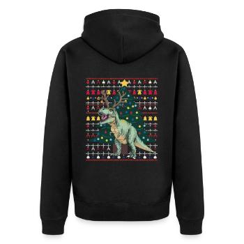 Dinosaurier Trex T-Rex Christmas Weihnachten Xmas - Unisex Premium Bio Zip Hoodie - Schwarz - Hinten - Nico (187cm)