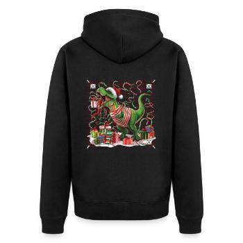Dinosaurier Trex T-Rex Christmas Weihnachten Xmas - Unisex Premium Bio Zip Hoodie - Schwarz - Hinten - Nico (187cm)
