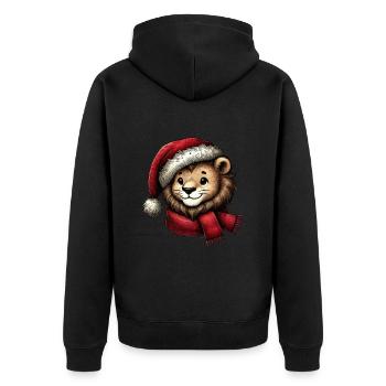 Weihnachtlicher Löwe mit Mütze und Schal - Unisex Premium Bio Zip Hoodie - Schwarz - Hinten - Nico (187cm)