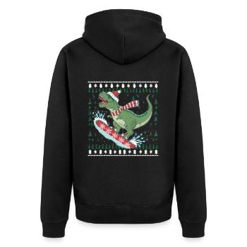 Dinosaurier Trex T-Rex Christmas Weihnachten Xmas - Unisex Premium Bio Zip Hoodie - Schwarz - Hinten - Nico (187cm)