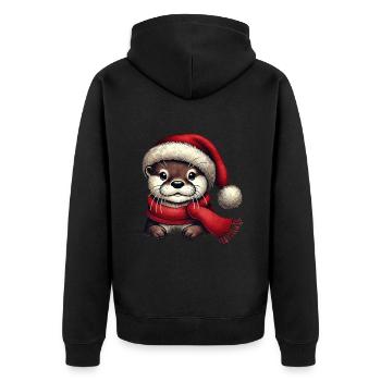 Loutre mignonne avec chapeau de père Noël et écharpe - Veste à capuche bio Premium Unisexe - noir - Dos - Nico (187cm)