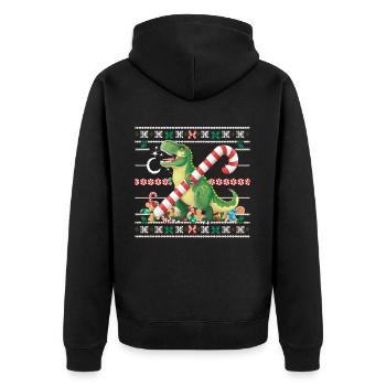 Dinosaurier Trex T-Rex Christmas Weihnachten Xmas - Unisex Premium Bio Zip Hoodie - Schwarz - Hinten - Nico (187cm)
