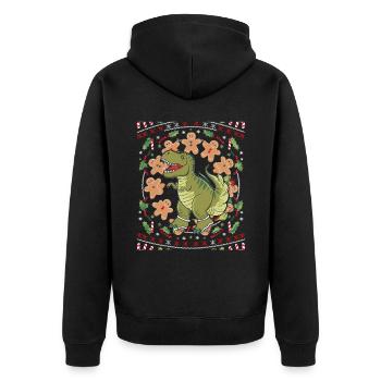 Dinosaurier Trex T-Rex Christmas Weihnachten Xmas - Unisex Premium Bio Zip Hoodie - Schwarz - Hinten - Nico (187cm)