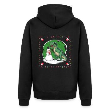 Dinosaurier Trex T-Rex Christmas Weihnachten Xmas - Unisex Premium Bio Zip Hoodie - Schwarz - Hinten - Nico (187cm)