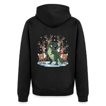 Dinosaurier Trex T-Rex Christmas Weihnachten Xmas - Unisex Premium Bio Zip Hoodie - Schwarz - Hinten - Nico (187cm)
