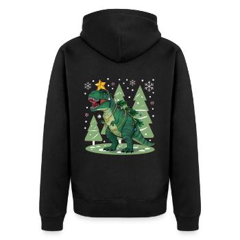 Dinosaurier Trex T-Rex Christmas Weihnachten Xmas - Unisex Premium Bio Zip Hoodie - Schwarz - Hinten - Nico (187cm)