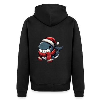 Cheerful whale with santa hat and scarf - Unisex Premium Organic Zip Hoodie - black - Back - Nico (187cm)
