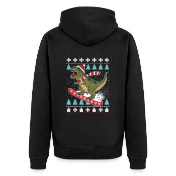Dinosaurier Trex T-Rex Christmas Weihnachten Xmas - Unisex Premium Bio Zip Hoodie - Schwarz - Hinten - Nico (187cm)