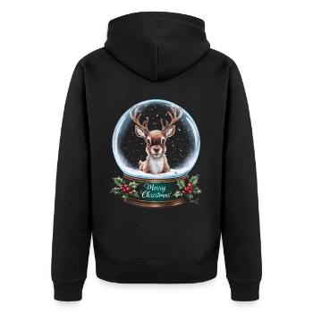 Rentier Reh Xmas Reindeer Christmas Weihnachten - Unisex Premium Bio Zip Hoodie - Schwarz - Hinten - Nico (187cm)