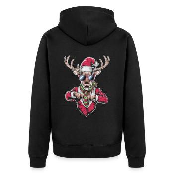 Rentier Reh Xmas Reindeer Christmas Weihnachten - Unisex Premium Bio Zip Hoodie - Schwarz - Hinten - Nico (187cm)