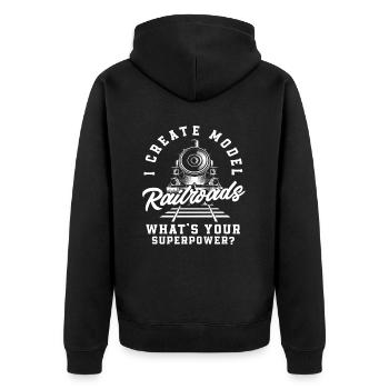 Model Railways Build Your Superpower? - Unisex Premium Organic Zip Hoodie - black - Back - Nico (187cm)