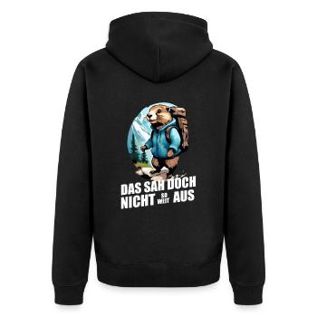Murmeltier Wanderspruch wandern Berge so weit - Unisex Premium Bio Zip Hoodie - Schwarz - Hinten - Nico (187cm)
