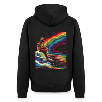 Eisfischen Fischer Fischer Popart - Unisex Premium Bio Zip Hoodie - Schwarz - Hinten - Nico (187cm)