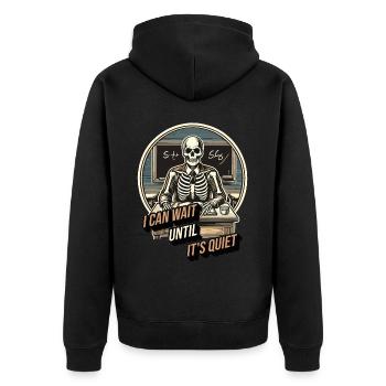 Lustiges Lehrer Halloween Spruch der warten kann - Unisex Premium Bio Zip Hoodie - Schwarz - Hinten - Nico (187cm)